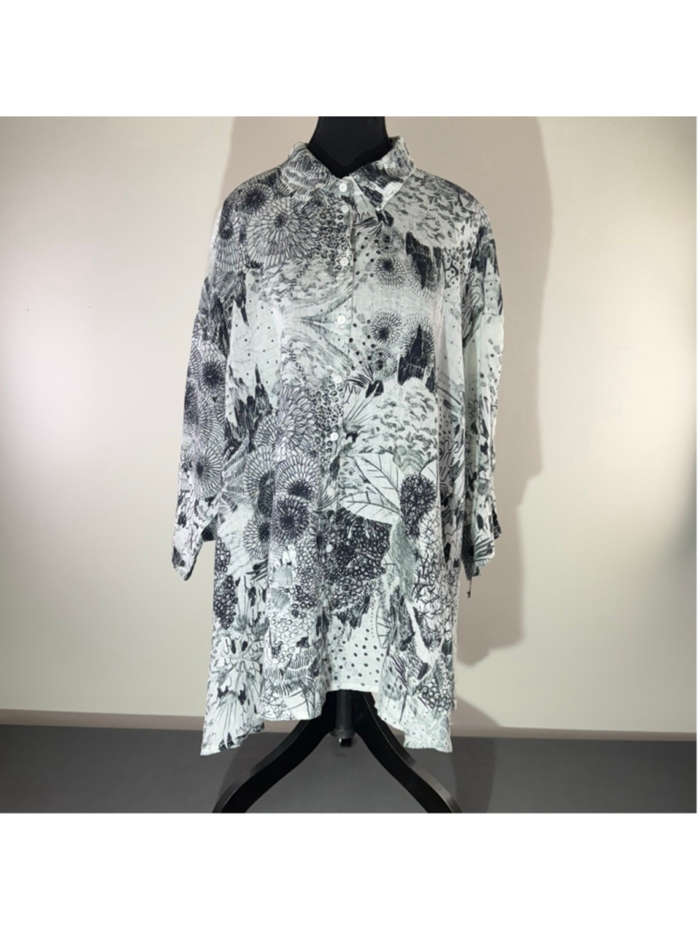 Grizas Linen Dress Women’s 2XL NWT Lagenlook Floral Resortwear Avant Garde Black